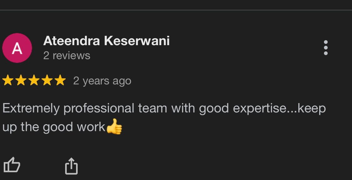 Google review from Ateendra Keserwani