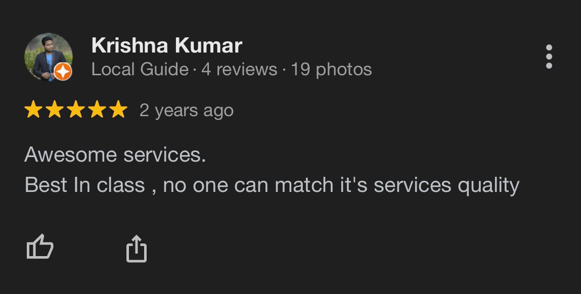 Google review from Krishna Kumar