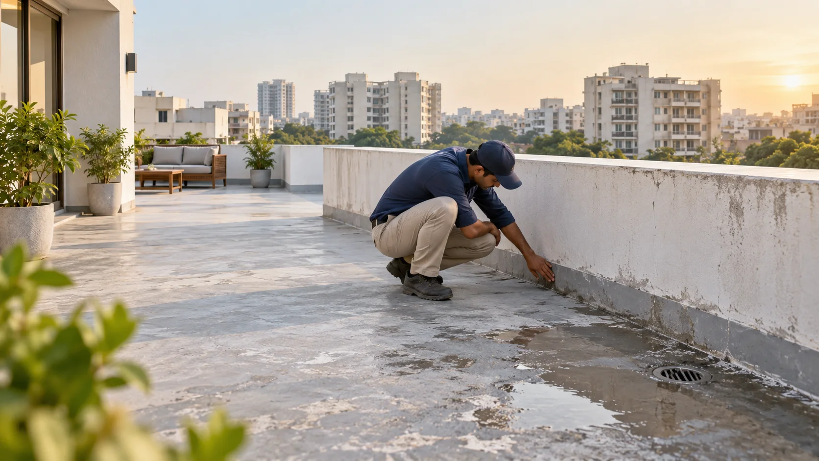 Terrace joint inspection before waterproofing