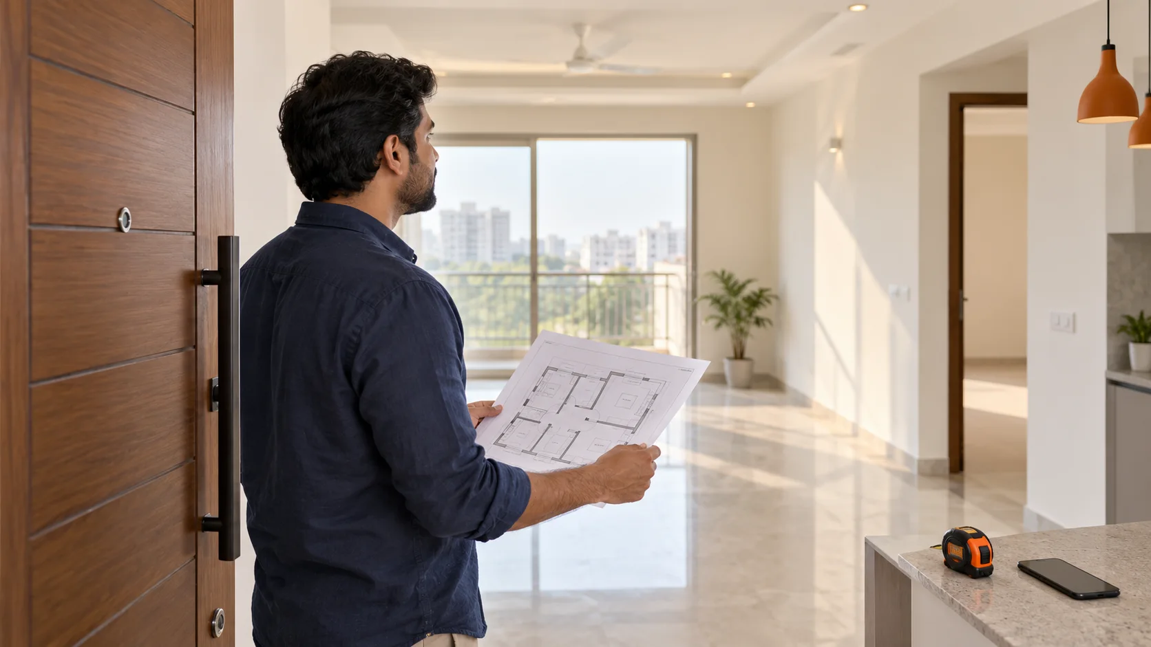 Homeowner planning an inspection with a floor plan