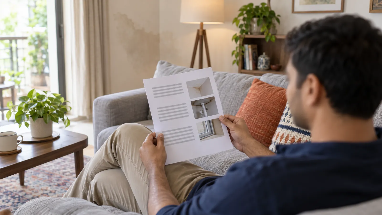 Homeowner reading a printed inspection report